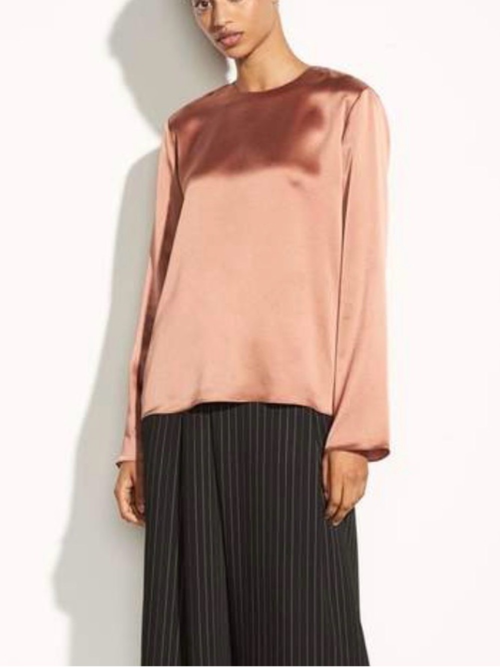 Vince Tie Back Silk Satin Blouse Long-Sleeve Vintage Rose S Contemporary Capsule